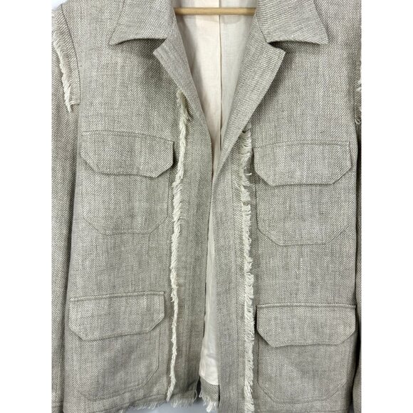 Maggie Marilyn New Zeland Womens Blazer100% Linen Fringe Pockets Jacket Size 10 - Picture 3 of 9